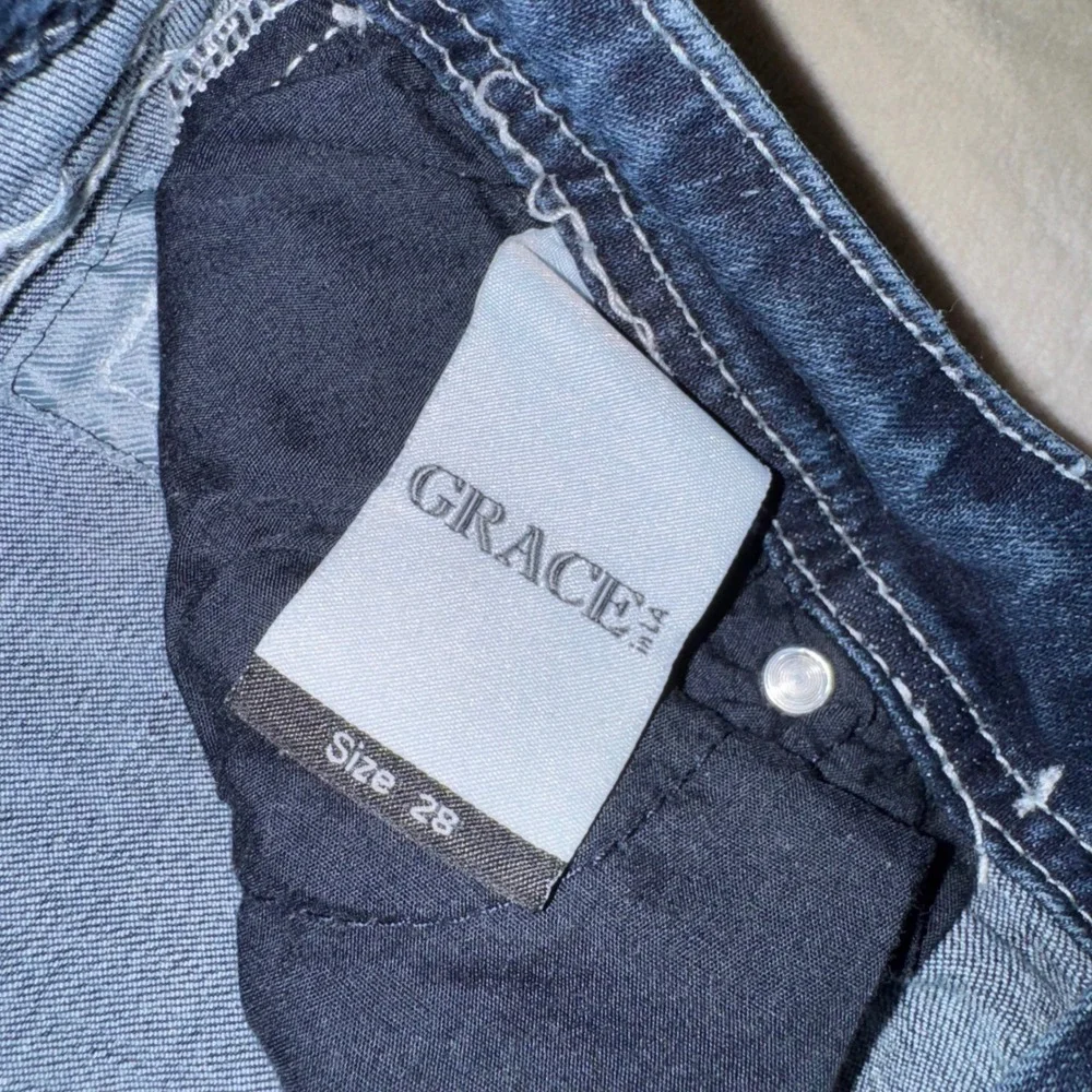 Grace in LA Womens Bootcut Jeans Dark Wash Horseshoe Embellished Size 28 Bling
